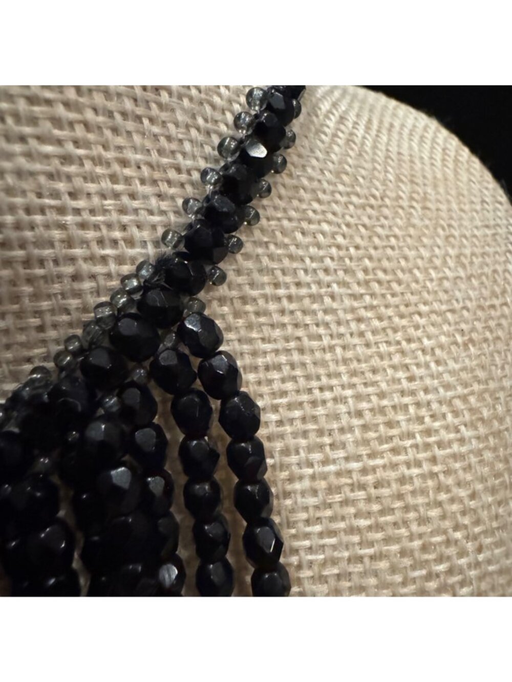 Black Beaded Fringe Bib Statement Necklace By Robert Rose - Picture 7 of 10